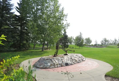 Statue in the Stone Barn Garden in Leduc, AB